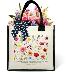 Christian Shoulder Beach Bag - Bible Verse Wildflower Canvas Tote Bag Gifts