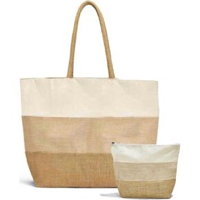 حقيبة شاطئ كبيرة منسوجة بسحاب - بسحاب، مقاومة للماء| حقيبة الصيف - حقيبة قماش الجوت | مع مطابقة مخلب كبير in Kuwait