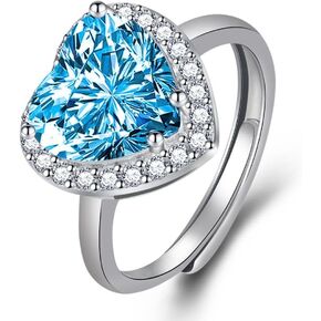 LRGKMCWTOB Heart Shaped Cut Zircon 2 Ct Heart Shaped-Cut Halo Bridal Ring 925 Silver Ring Vintage Pink Zircon Ring Blue Gem Ring Emerald Ring Fashion Garnet Ring Open Adjustable Ring(Green）