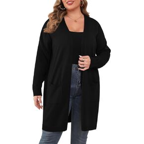 TIANZHU Plus Size Cardigan for Women Open Front Long Sleeve Sweater Lightweight Casual Trendy Cardigan Sweater with Pockets