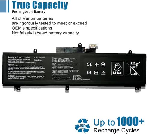 بطارية الكمبيوتر المحمول VANPIR C41N1837 15.4V 76Wh 4940mAh بديلة لـ Asus ROG Zephyrus GA502DU GA502GU GU502DU GU502GU GU502GV GU532GU GU532GV GX502GV GX502GW GX532GV GX532GW Series 0B200-0338 0100 in Kuwait