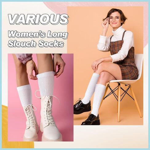 Geyoga 12 Pairs Slouch Socks Bulk Women Thigh High Boot Socks Soft Scrunch Socks Warm Thick Knit Women Long Socks in Saudi Arabia