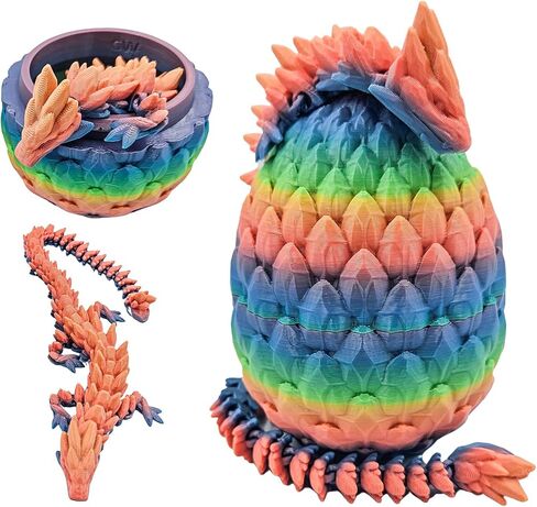 Easter Egg Dragon Egg 3D Printed Dragon Egg Articulated Dragon Crystal Dragon with Dragon Egg Fidget Dragon Egg Toy Executive Desk Toys Adults Fidget Dragon Toys (Rose-Colorful, 12'') in Kuwait