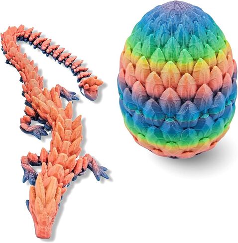 Easter Egg Dragon Egg 3D Printed Dragon Egg Articulated Dragon Crystal Dragon with Dragon Egg Fidget Dragon Egg Toy Executive Desk Toys Adults Fidget Dragon Toys (Rose-Colorful, 12'') in Kuwait