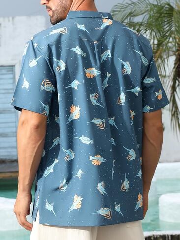 قميص هاواي من Angel Season للرجال بأكمام قصيرة وأزرار سفلية، قمصان صيفية استوائية مرحة، كاجوال لقضاء عطلات الشاطئ in Kuwait