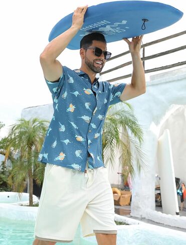 قميص هاواي من Angel Season للرجال بأكمام قصيرة وأزرار سفلية، قمصان صيفية استوائية مرحة، كاجوال لقضاء عطلات الشاطئ in Kuwait