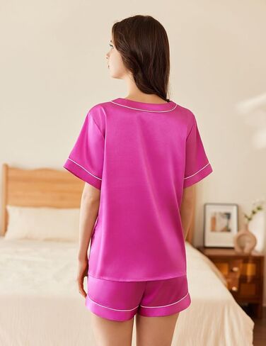 Ekouaer 2 Pack Silk Pajamas for Women Short Sleeve Satin Pj Set Soft V neck Sleepwear Loungewear, S-XXL in Saudi Arabia