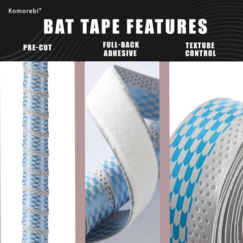 شريط قبضة مضرب بيسبول 1.75 مم | أداء مناسب لجميع الأحوال الجوية وأشرطة مضرب ناعمة وممتصة للصدمات | شريط قبضة بيسبول لاصق بالكامل ومقطع مسبقًا (رمادي) in Kuwait
