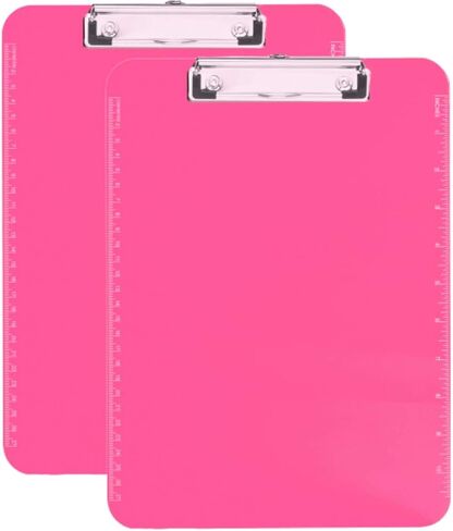 1InTheOffice Neon Pink Plastic Clipboard, Transparent 9"x12", 2 Pack in Saudi Arabia