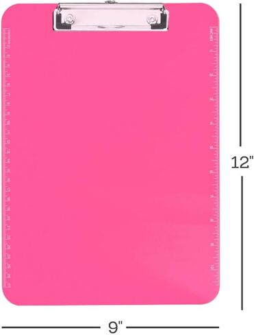 1InTheOffice Neon Pink Plastic Clipboard, Transparent 9"x12", 2 Pack in Saudi Arabia