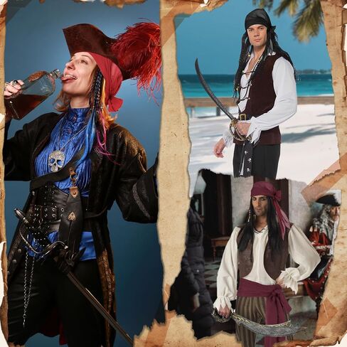 Pirate Costume Accessories Women Men 2 Pairs Pirate Scarf Hat Sash Belt Halloween Cosplay Pirate Scarf Bandana Headband in Saudi Arabia