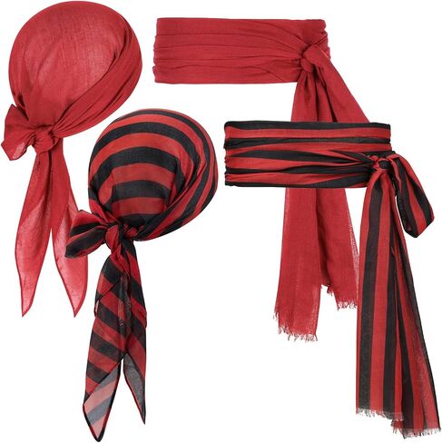 Pirate Costume Accessories Women Men 2 Pairs Pirate Scarf Hat Sash Belt Halloween Cosplay Pirate Scarf Bandana Headband in Saudi Arabia