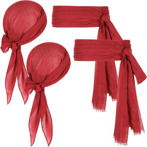 Pirate Costume Accessories Women Men 2 Pairs Pirate Scarf Hat Sash Belt Halloween Cosplay Pirate Scarf Bandana Headband in Saudi Arabia