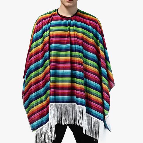 NUMJAW المكسيكي زي تاكو زي الكبار للحزب فييستا سينكو دي مايو، المكسيكي المعطف سومبريرو سيراب، قبعة مكسيكية العباءات الكبار المكسيكي هالوين ازياء الملحقات مع النظارات الشمسية والشارب in Kuwait