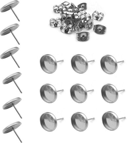 240Pieces 8mm Stud Earring with Post Kit 120Pcs Stainless Steel Blank Stud Earring and 120Pcs Earring Safty Back for Earring Making Findings DIY Jewelry (9849-8mm) in Saudi Arabia