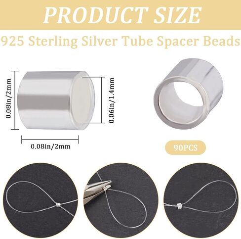 CREATCABIN 100Pcs 4 Sizes 925 Sterling Silver Spacer Beads Column Tiny Loose Small Tube Beads Large Hole Spacer Charms DIY Jewelry Making Supplies Findings Crafts Gift for Necklaces Bracelets Earrings in Saudi Arabia