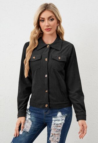 Alaster Queen Women's Corduroy Shacket Lined Jacket Fall Winter Button Down Long Sleeve Cropped Jacket with Pockets in Saudi Arabia
