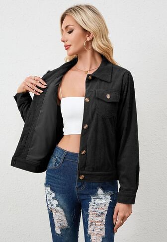 Alaster Queen Women's Corduroy Shacket Lined Jacket Fall Winter Button Down Long Sleeve Cropped Jacket with Pockets in Saudi Arabia
