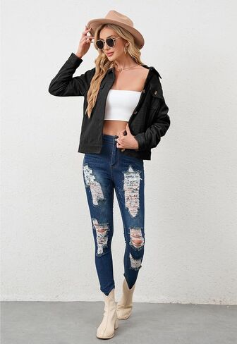 Alaster Queen Women's Corduroy Shacket Lined Jacket Fall Winter Button Down Long Sleeve Cropped Jacket with Pockets in Saudi Arabia