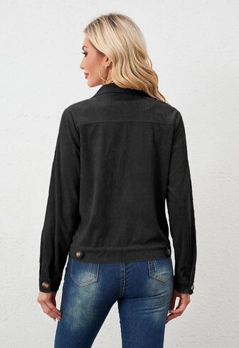 Alaster Queen Women's Corduroy Shacket Lined Jacket Fall Winter Button Down Long Sleeve Cropped Jacket with Pockets in Saudi Arabia