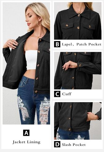 Alaster Queen Women's Corduroy Shacket Lined Jacket Fall Winter Button Down Long Sleeve Cropped Jacket with Pockets in Saudi Arabia