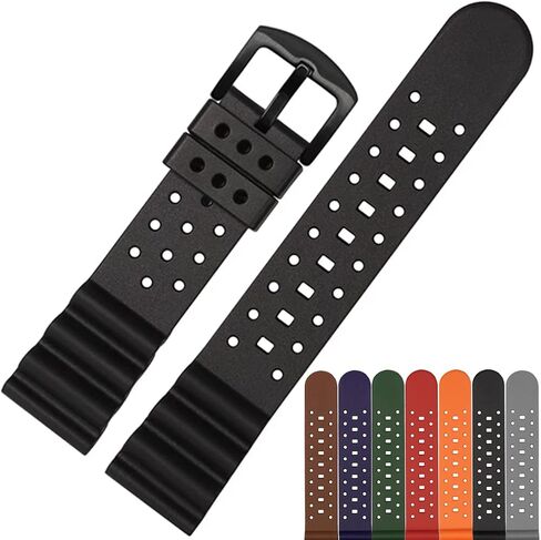 Laser Dice Quick-Release FKM Rubber Watch Strap- Replacement Watchband with Black Pin Buckle- Wristwatch band for Men & Women- Colors: Black, Green, Blue, Brown, Grey, Red, Orange- Sizes: 20mm, 22mm in Saudi Arabia