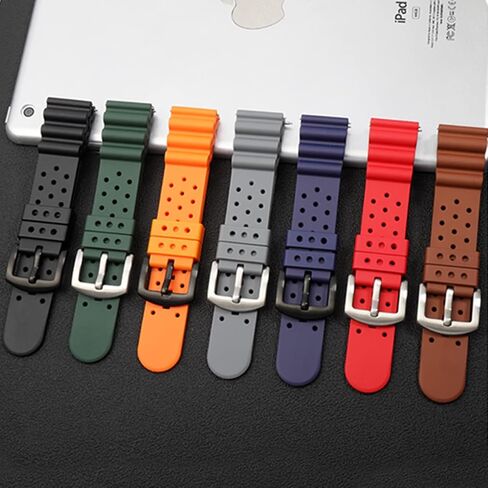Laser Dice Quick-Release FKM Rubber Watch Strap- Replacement Watchband with Black Pin Buckle- Wristwatch band for Men & Women- Colors: Black, Green, Blue, Brown, Grey, Red, Orange- Sizes: 20mm, 22mm in Saudi Arabia