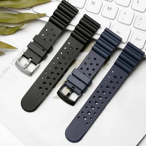 Laser Dice Quick-Release FKM Rubber Watch Strap- Replacement Watchband with Black Pin Buckle- Wristwatch band for Men & Women- Colors: Black, Green, Blue, Brown, Grey, Red, Orange- Sizes: 20mm, 22mm in Saudi Arabia