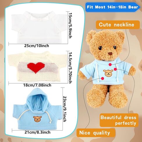 15 حزمة من ملابس الدب، ملابس الدمى، سترة بقلنسوة، قميص أبيض أساسي، تي شيرت الدب، ملابس الدب المحشوة، ملابس تناسب دمى الدب المحشوة مقاس 14-18 بوصة in Kuwait