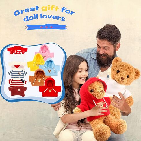 15 حزمة من ملابس الدب، ملابس الدمى، سترة بقلنسوة، قميص أبيض أساسي، تي شيرت الدب، ملابس الدب المحشوة، ملابس تناسب دمى الدب المحشوة مقاس 14-18 بوصة in Kuwait