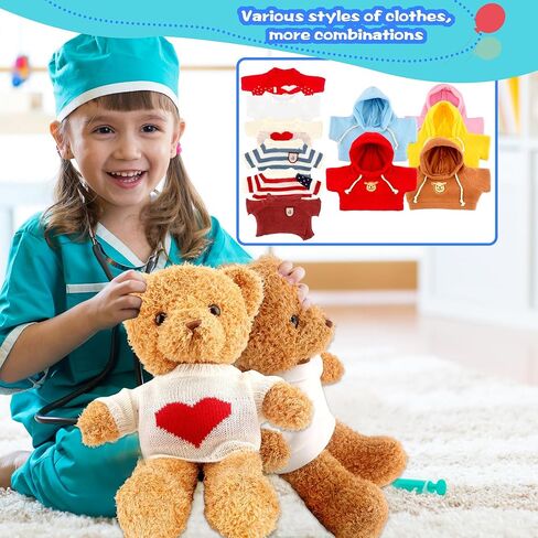 15 حزمة من ملابس الدب، ملابس الدمى، سترة بقلنسوة، قميص أبيض أساسي، تي شيرت الدب، ملابس الدب المحشوة، ملابس تناسب دمى الدب المحشوة مقاس 14-18 بوصة in Kuwait