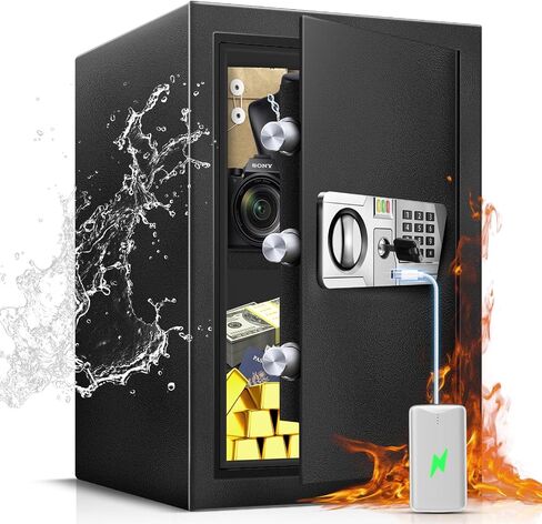 TOTOY صندوق آمن صغير 1.5 قدم مكعب آمن للمنزل مع ضوء مستشعر LED، آمن مقاوم للحريق للمستندات المنزلية مع مفاتيح ولوحة مفاتيح رقمية، صندوق قفل مفتاح مخفي للأشياء الثمينة والمجوهرات النقدية in Saudi Arabia