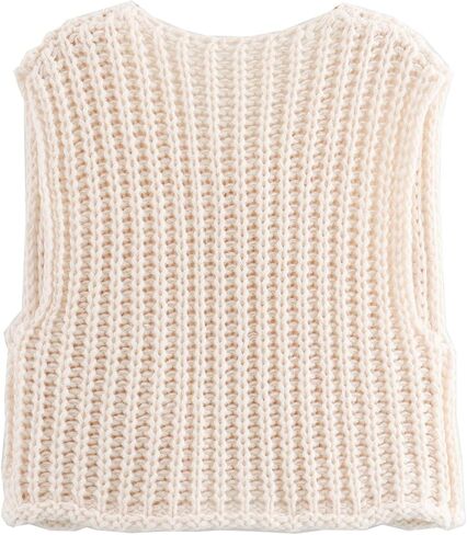 Women Button Down Sweater Vest Sleeveless Chunky Knit Casual Cardigans Open Front Cropped Tank Top with Pockets in Saudi Arabia