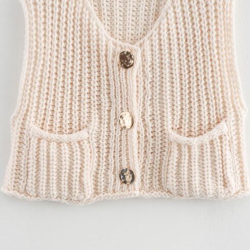 Women Button Down Sweater Vest Sleeveless Chunky Knit Casual Cardigans Open Front Cropped Tank Top with Pockets in Saudi Arabia