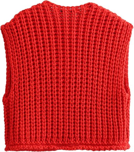 Women Button Down Sweater Vest Sleeveless Chunky Knit Casual Cardigans Open Front Cropped Tank Top with Pockets in Saudi Arabia