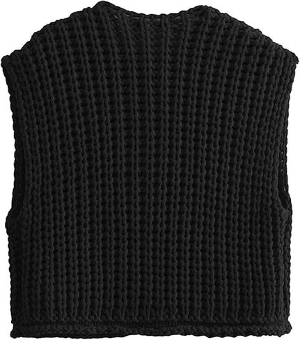 Women Button Down Sweater Vest Sleeveless Chunky Knit Casual Cardigans Open Front Cropped Tank Top with Pockets in Saudi Arabia