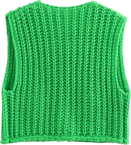 Women Button Down Sweater Vest Sleeveless Chunky Knit Casual Cardigans Open Front Cropped Tank Top with Pockets in Saudi Arabia