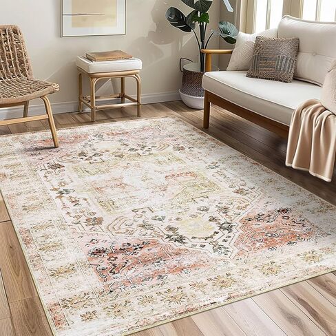 9x12 Rugs for Living Room Vintage Distressed Rug Non Slip Accent Rug Stain Resistant Throw Rug Low Pile Accent Rug Indoor Floor Cover Soft Rug for Bedroom Dining Room, Grey Multi in Kuwait