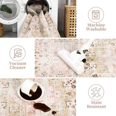 9x12 Rugs for Living Room Vintage Distressed Rug Non Slip Accent Rug Stain Resistant Throw Rug Low Pile Accent Rug Indoor Floor Cover Soft Rug for Bedroom Dining Room, Grey Multi in Kuwait