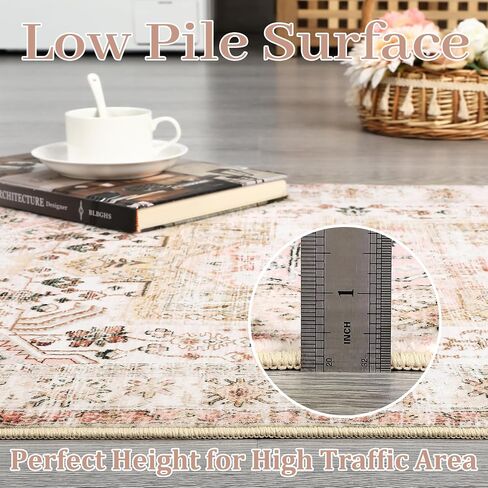 9x12 Rugs for Living Room Vintage Distressed Rug Non Slip Accent Rug Stain Resistant Throw Rug Low Pile Accent Rug Indoor Floor Cover Soft Rug for Bedroom Dining Room, Grey Multi in Kuwait