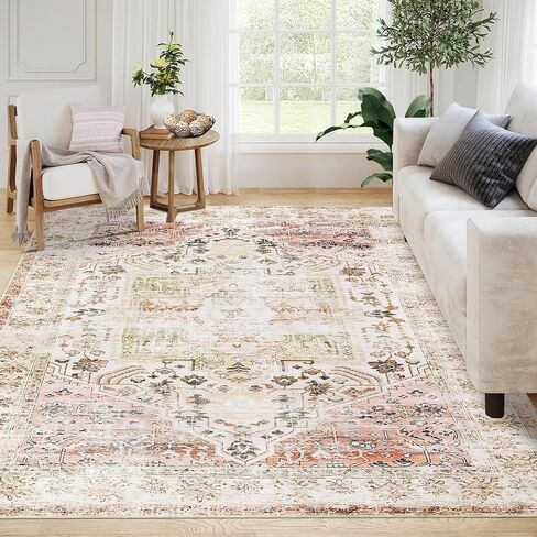 9x12 Rugs for Living Room Vintage Distressed Rug Non Slip Accent Rug Stain Resistant Throw Rug Low Pile Accent Rug Indoor Floor Cover Soft Rug for Bedroom Dining Room, Grey Multi in Kuwait