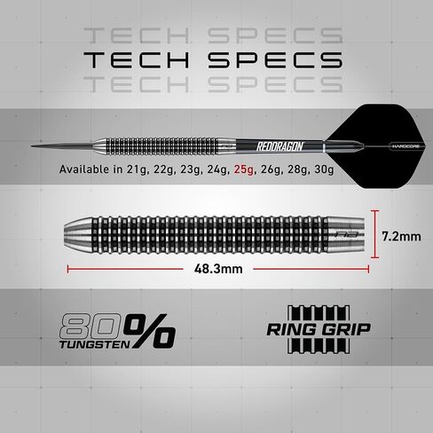 مجموعة سهام RED DRAGON Pegasus Professional Tungsten Steeltip متوفرة بأحجام 21، 23، 24، 25، 26، 28، 30 جرامًا مع رحلات جوية وسيقان (أعمدة) ومحفظة in Kuwait