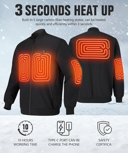 Men’s Heated Jacket with Battery, Windproof Bomber Jackets Winter Warm Casual Heating Coat with 5 Heating Areas in Saudi Arabia