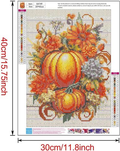 MjhRcll الخريف اليقطين الماس مجموعات الطلاء، 5D DIY الشكر الماس مجموعات الطلاء للبالغين، كامل جولة الحفر الماس النقاط للمنزل عطلة ديكور بوصة12X16/30x40cm in Kuwait