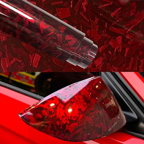 Red Forged Carbon Fiber Vinyl Wrap Self Adhesive Film, High Gloss Car Wrap Vinyl Roll Bubble Free with Air Release Technology, Perfect for DIY Cars Motorcycle Protection (Red High Gloss, 1ft x 10ft) in Saudi Arabia