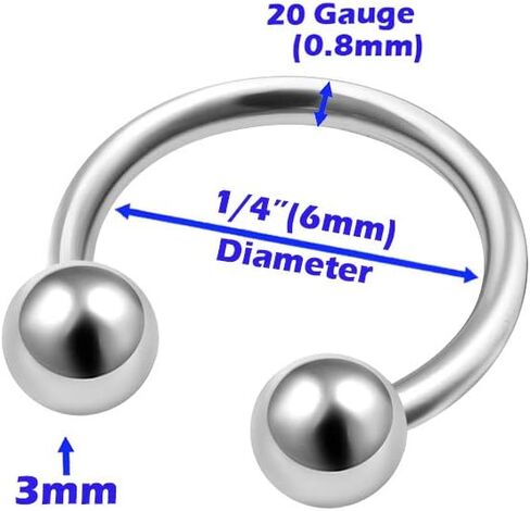 MATIGA 6Pcs Steel 6mm 8mm 10mm horseshoe hoop earrings Piercing Jewelry Septum Nose Eyebrow Tragus Lip 3mm Ball Cone More Choices in Saudi Arabia