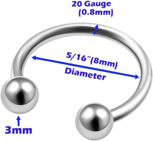 MATIGA 6Pcs Steel 6mm 8mm 10mm horseshoe hoop earrings Piercing Jewelry Septum Nose Eyebrow Tragus Lip 3mm Ball Cone More Choices in Saudi Arabia