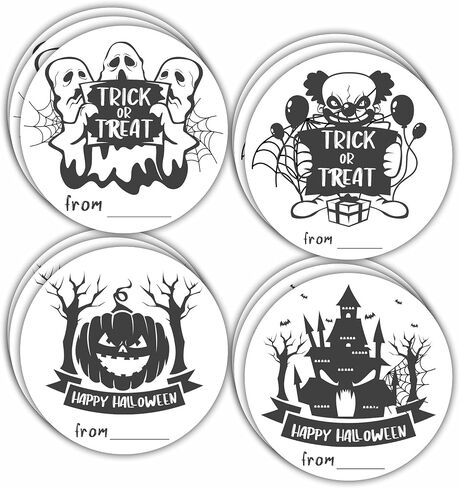40 Happy Halloween Round Label, 2" Spooky Ghost Round Stickers for Halloween Wrapping, 4 Styles Fill in Style Adhesive Tag, Party Favors & Decorations - A02 in Kuwait
