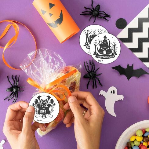 40 Happy Halloween Round Label, 2" Spooky Ghost Round Stickers for Halloween Wrapping, 4 Styles Fill in Style Adhesive Tag, Party Favors & Decorations - A02 in Kuwait