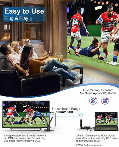 جهاز إرسال واستقبال HDMI لاسلكي 4K، مجموعة موسع HDMI للتوصيل والتشغيل بطول 492 قدمًا، نظام نقل فيديو HDMI 5G بدقة 4K Full HD للبث من DSLR/الكمبيوتر المحمول/Netflix/YouTube إلى التلفزيون/جهاز العرض in Kuwait
